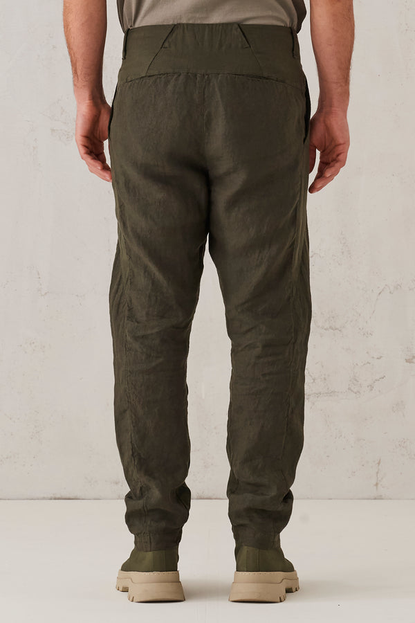 Pantalon ergonomique en lin avec des applications en sergé de coton-lin | 1008.CFUTRTD131.U09