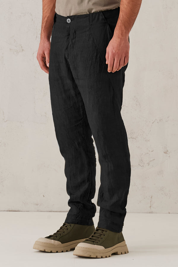 Pantalon ergonomique en lin avec des applications en sergé de coton-lin | 1008.CFUTRTD131.U10