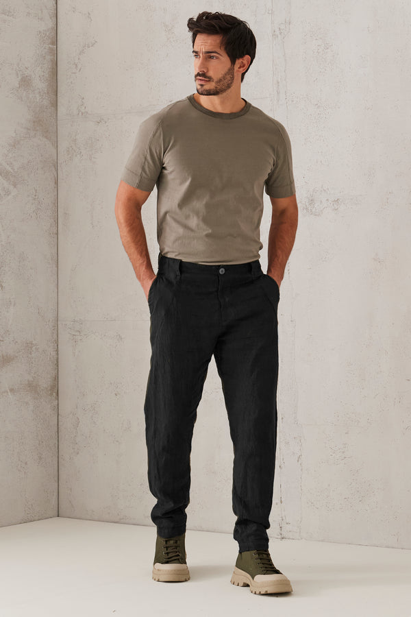 Pantalon ergonomique en lin avec des applications en sergé de coton-lin | 1008.CFUTRTD131.U10