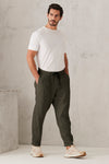 Pantalone cropped in tessuto armaturato di viscosa e lino stretch. vita elasticizzata. | 1008.CFUTRTH170.U09