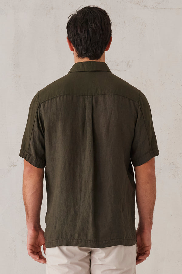 Camicia manica corta loose-fit in lino con inserti in twill di lino-cotone | 1008.CFUTRTV311.U09