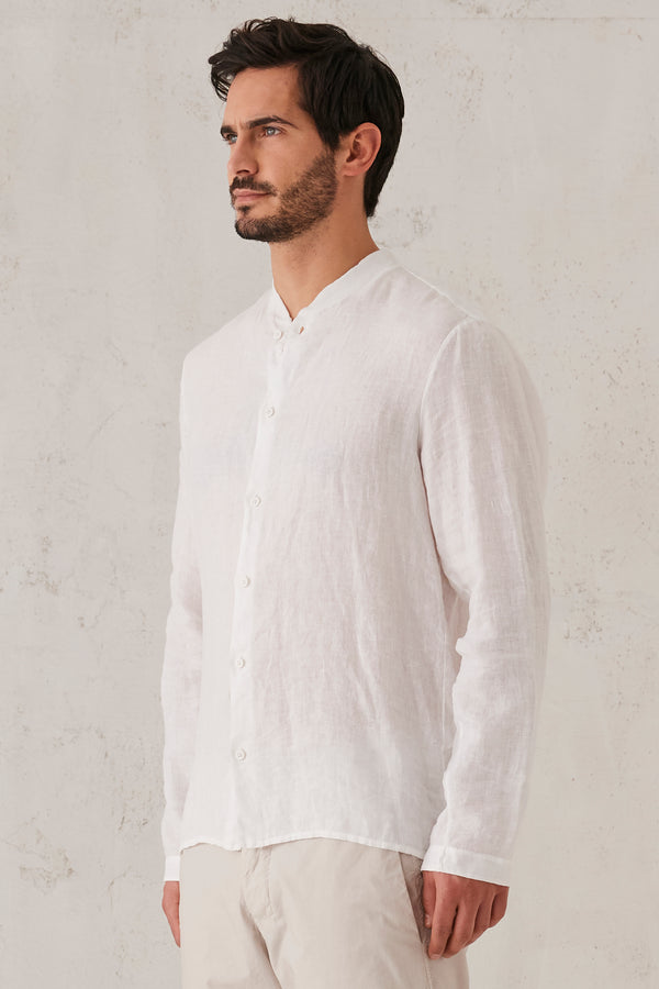 Camicia regular-fit in lino con inserti in maglia di cotone. collo alla coreana in maglia. | 1008.CFUTRTV312.U00