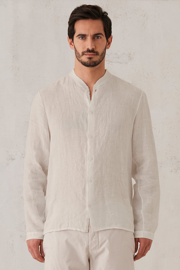 Camicia regular-fit in lino con inserti in maglia di cotone. collo alla coreana in maglia. | 1008.CFUTRTV312.U01