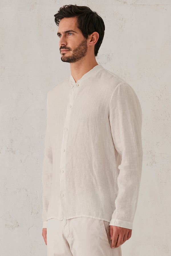 Camicia regular-fit in lino con inserti in maglia di cotone. collo alla coreana in maglia. | 1008.CFUTRTV312.U01